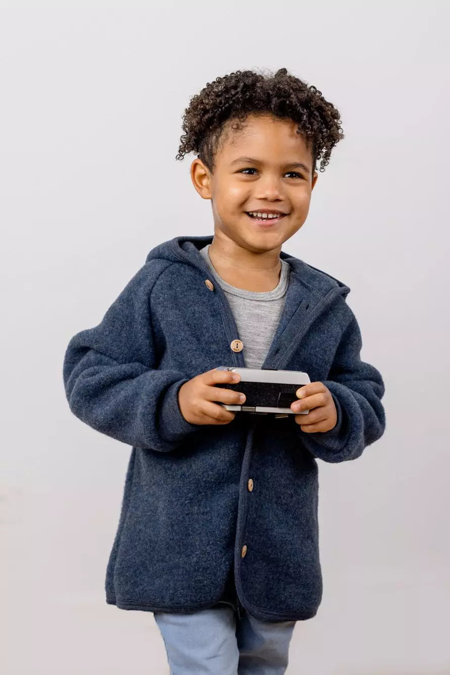 Engel Natur 100% wol-fleece vestje-jasje - Blauw maat 50-116