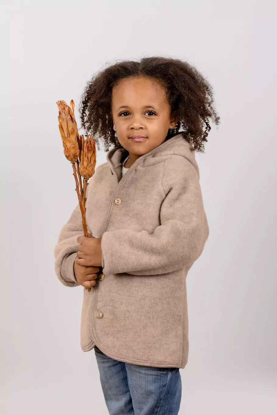 Engel Natur - Wolfleece jasje-vestje met capuchon - Sand mélange - maat 50-116