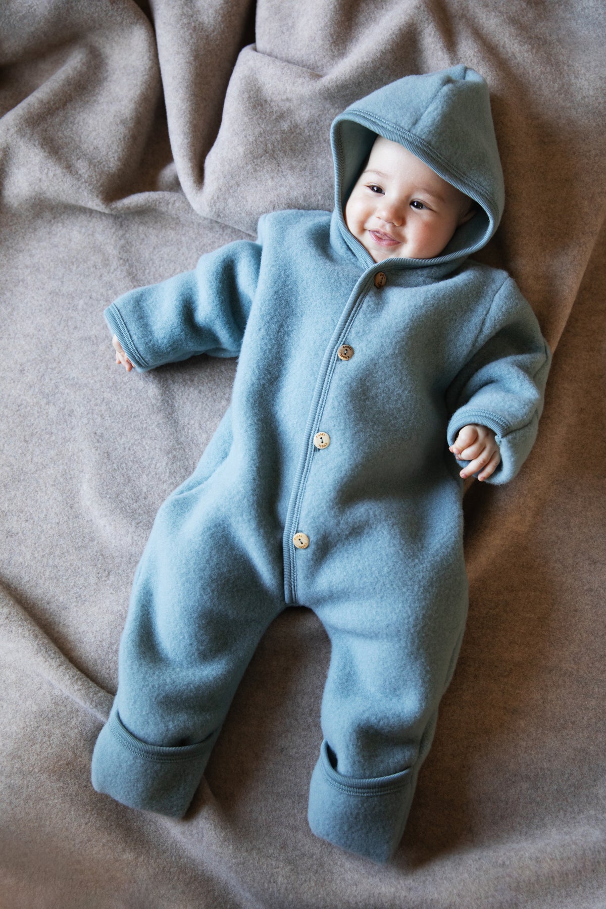 Engel Natur - 100% wol-fleece overall onesie - Bergblauw