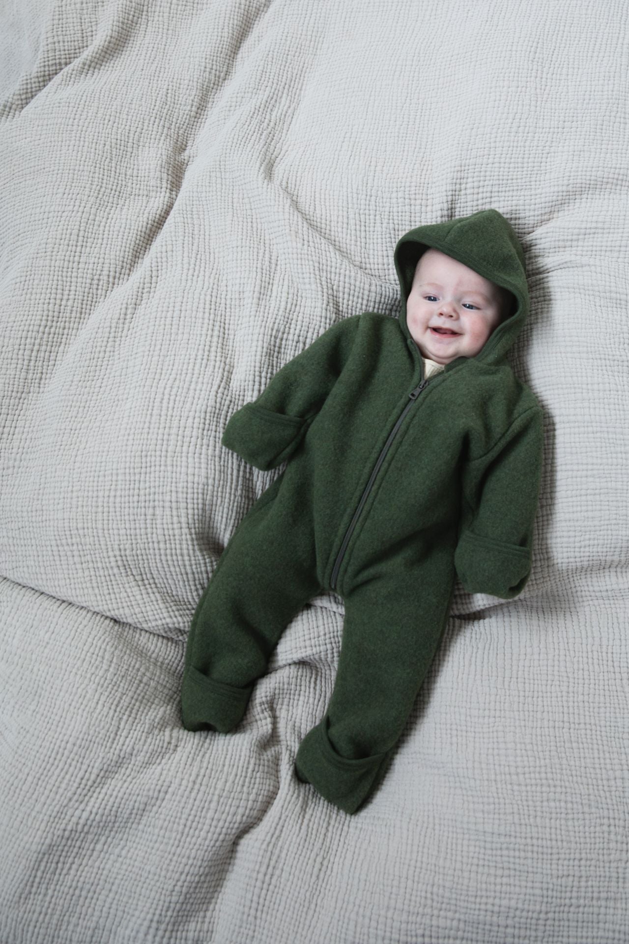 Engel Natur - Bio merino wol onesie met rits - Riet groen