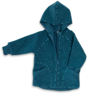 Engel Natur - Wol Baby Capuchonvest met Rits - Pacifisch Blauw Mélange