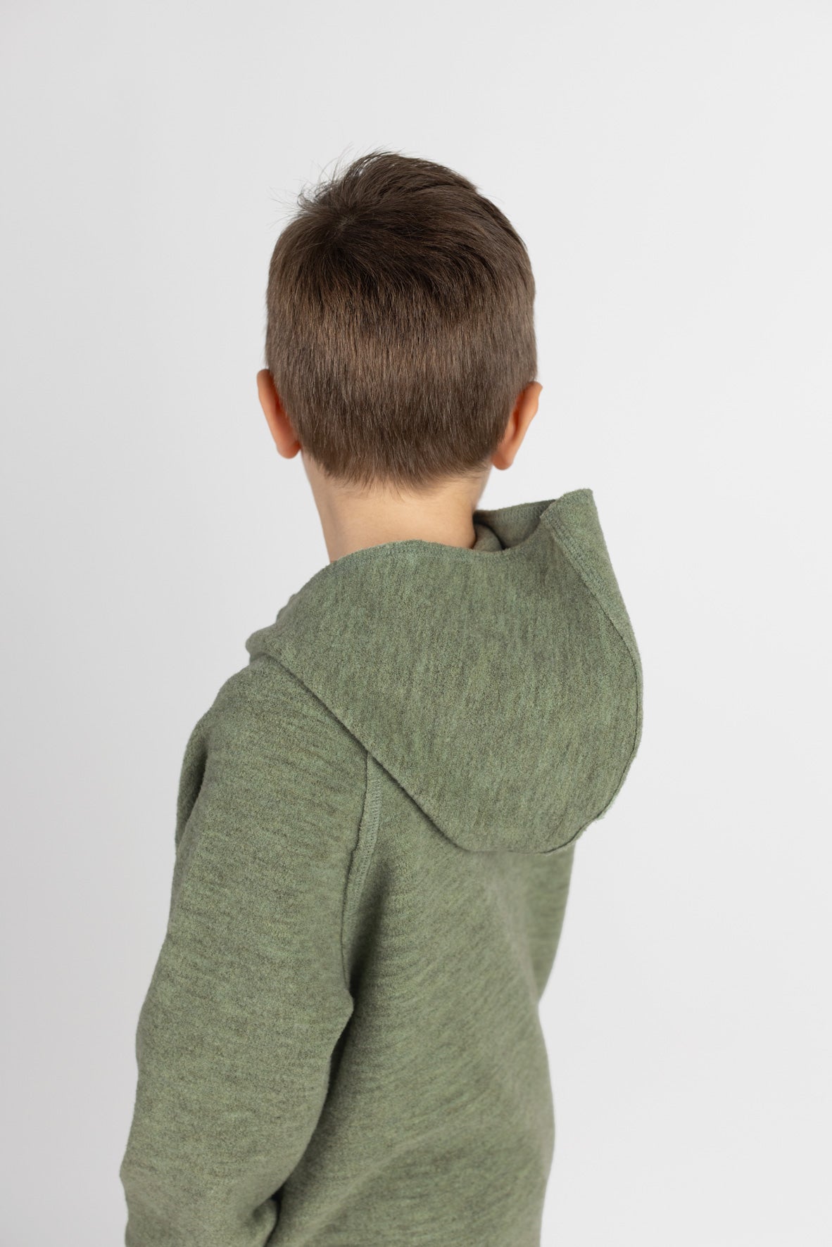 Engel Natur - Wol Baby Capuchonvest met Rits - Saliegroen Mélange