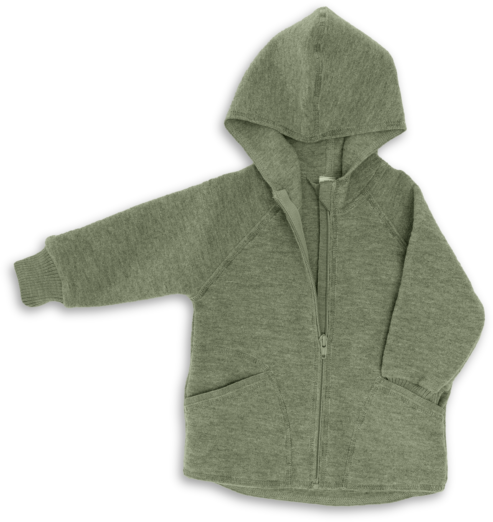 Engel Natur - Wol Baby Capuchonvest met Rits - Saliegroen Mélange