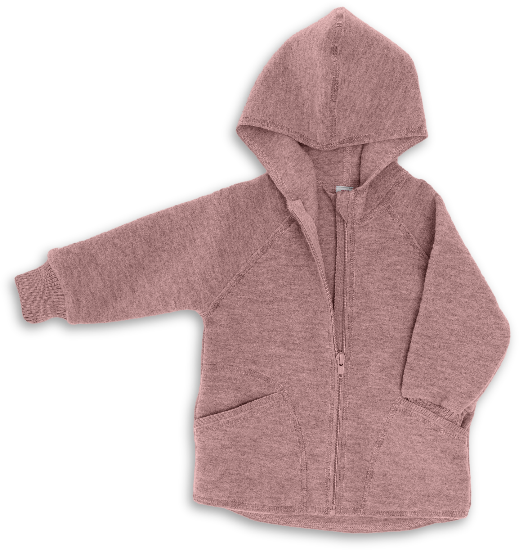 Engel Natur - Wol Baby Capuchonvest met Rits - Roze Mélange