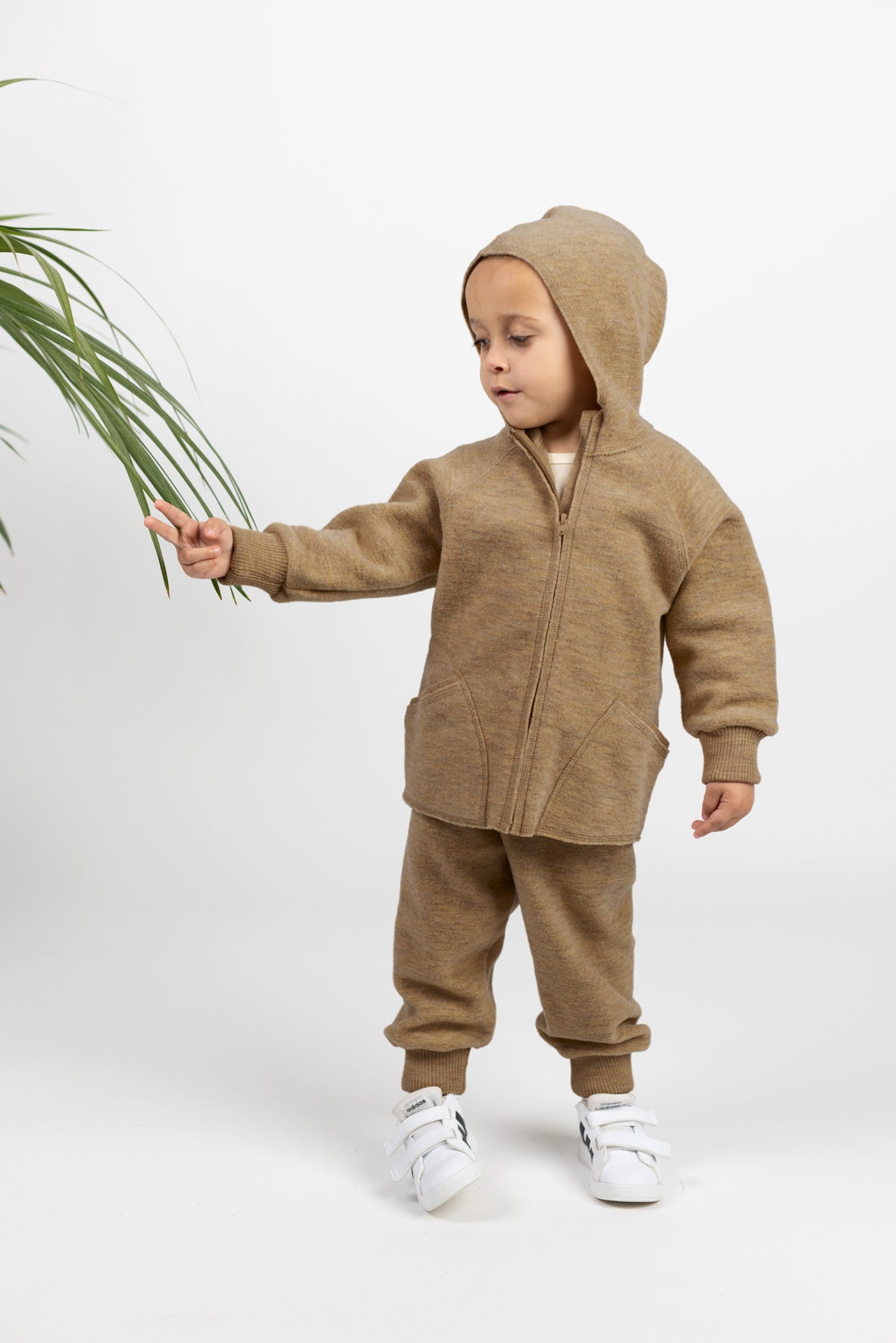 Engel Natur - Wol Baby Capuchonvest met Rits - Amandel Mélange