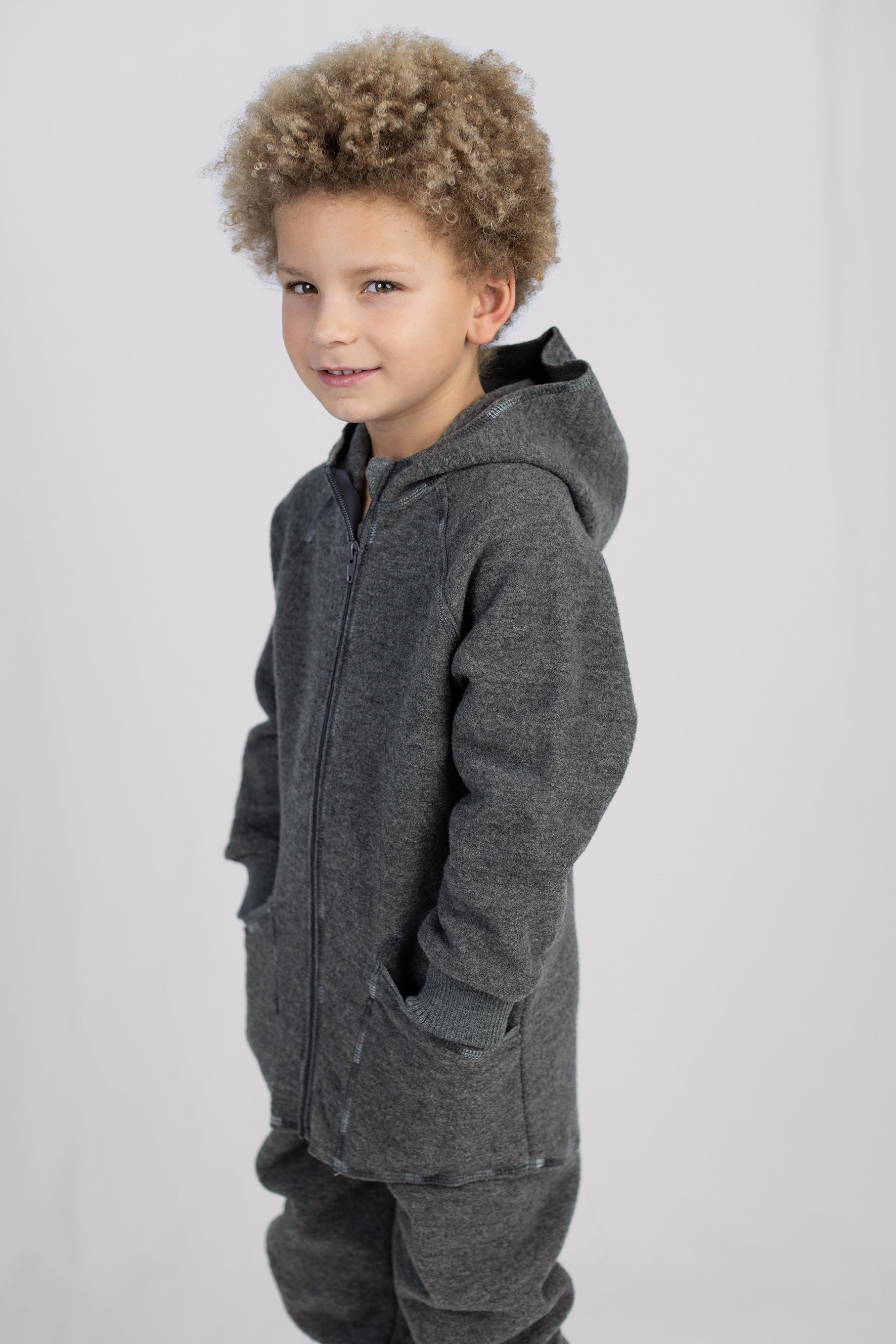 Engel Natur - Wol Baby Capuchonvest met Rits - Lavagrijs Mélange