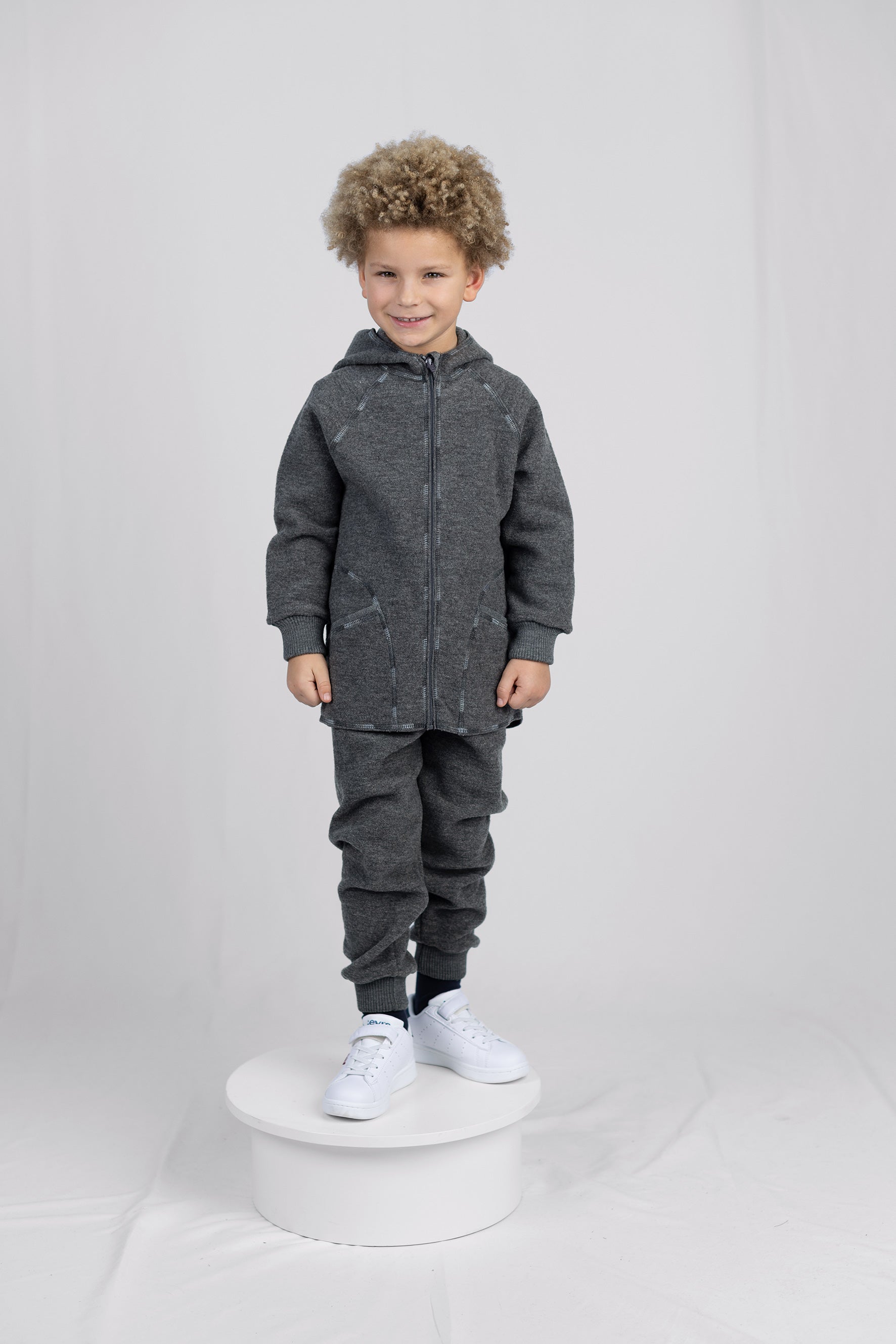Engel Natur - Wol Baby Capuchonvest met Rits - Lavagrijs Mélange