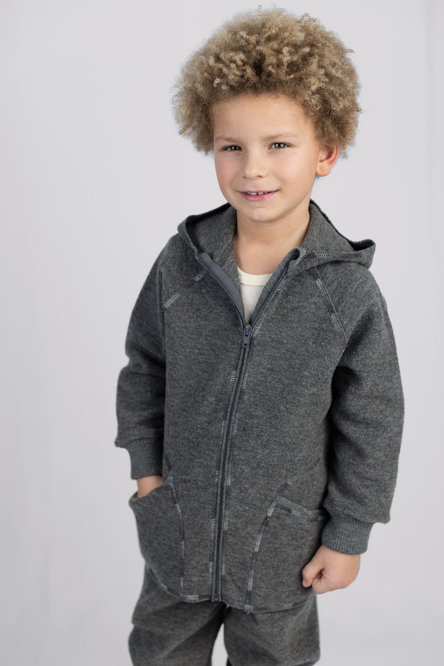 Engel Natur - Wol Baby Capuchonvest met Rits - Lavagrijs Mélange