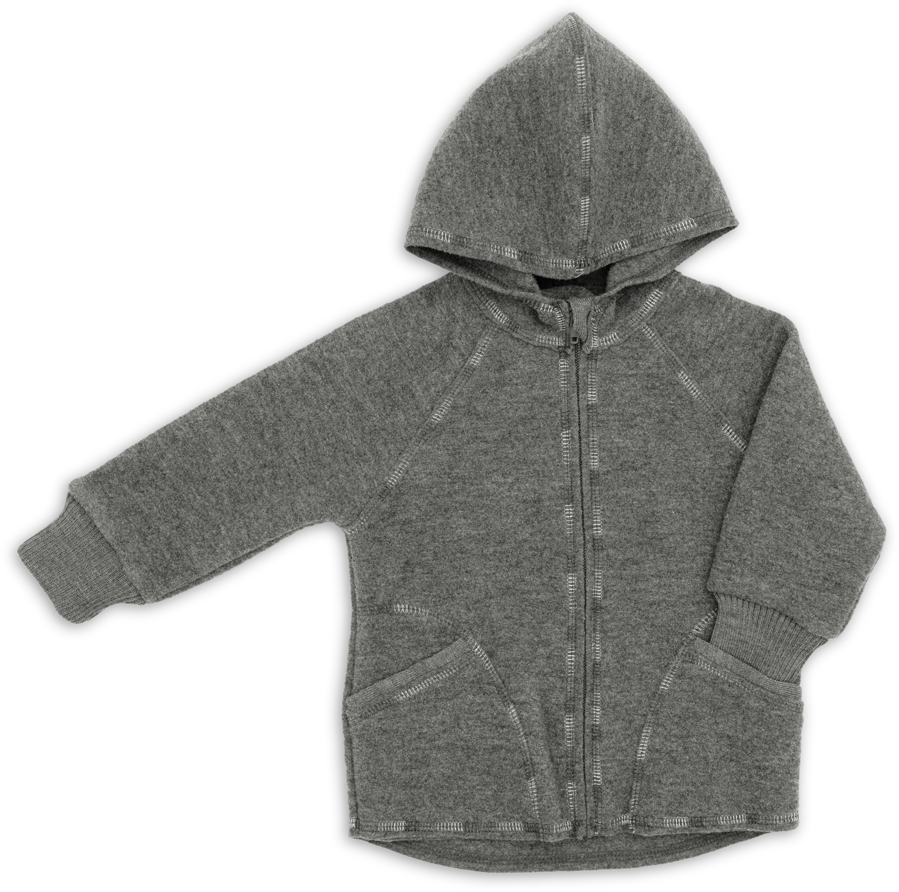 Engel Natur - Wol Baby Capuchonvest met Rits - Lavagrijs Mélange