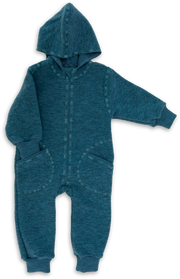 Engel Natur - Wol Baby Capuchon-overall met Rits - Pacifisch Blauw Mélange