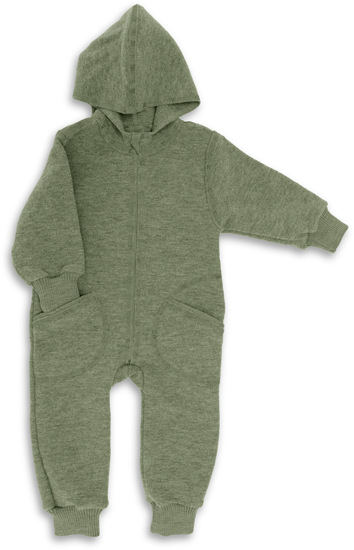 Engel Natur - Wol Baby Capuchon-overall met Rits - Saliegroen Mélange