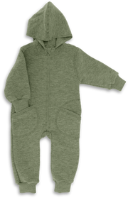 Engel Natur - Wol Baby Capuchon-overall met Rits - Saliegroen Mélange