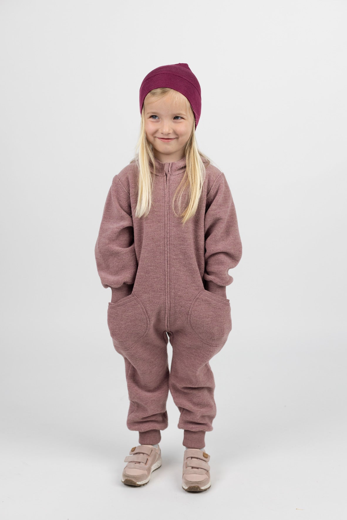 Engel Natur - Wol Baby Capuchon-overall met Rits - Roze Mélange