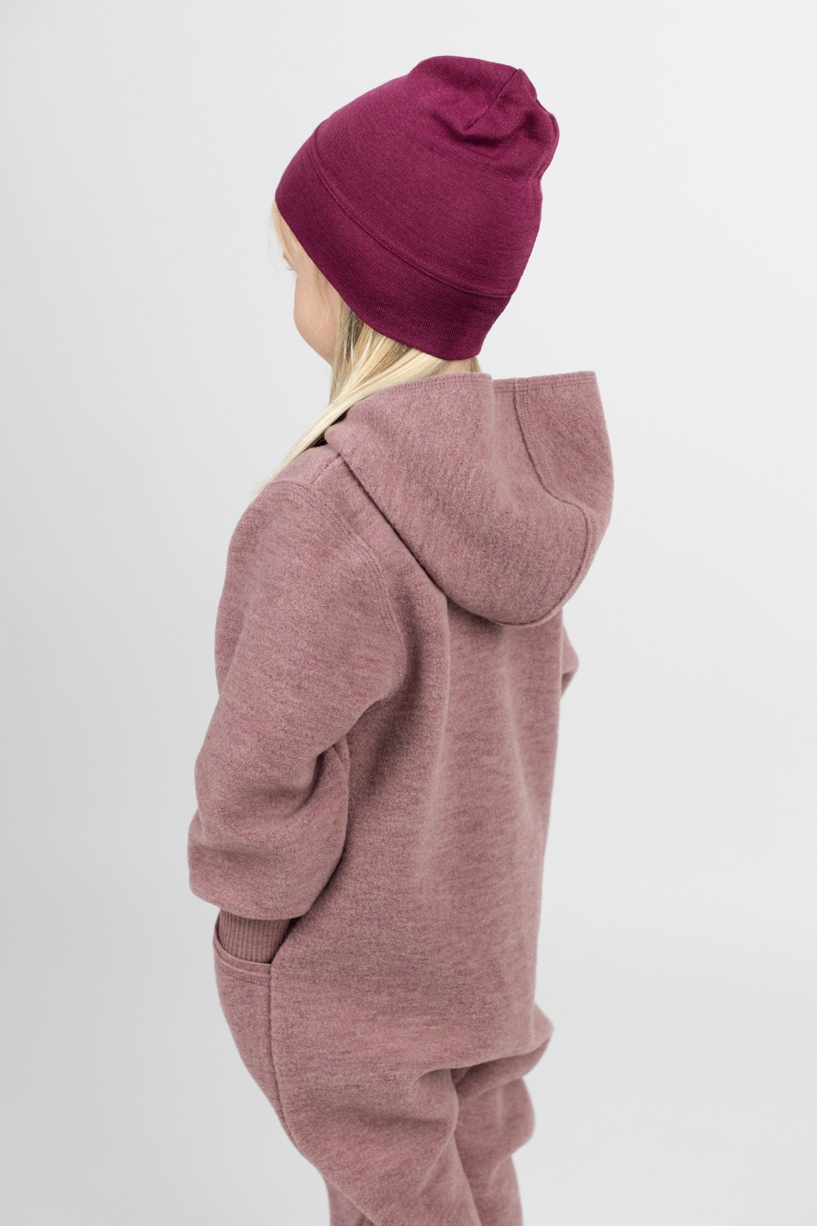 Engel Natur - Wol Baby Capuchon-overall met Rits - Roze Mélange
