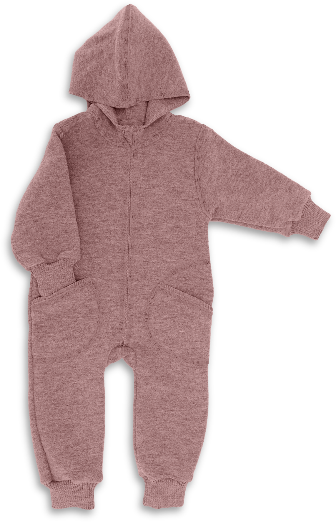 Engel Natur - Wol Baby Capuchon-overall met Rits - Roze Mélange