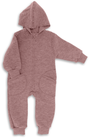 Engel Natur - Wol Baby Capuchon-overall met Rits - Roze Mélange