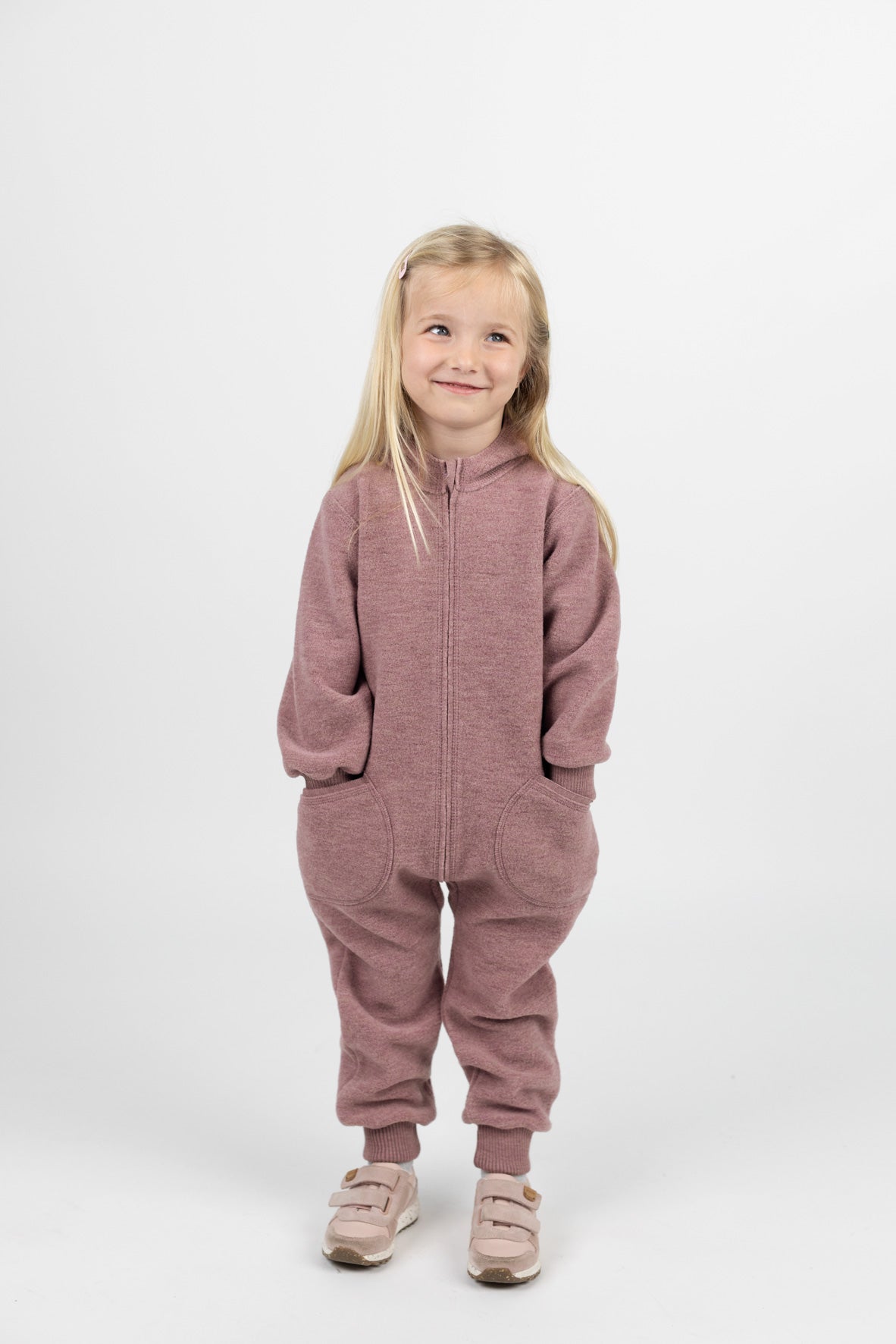 Engel Natur - Wol Baby Capuchon-overall met Rits - Roze Mélange