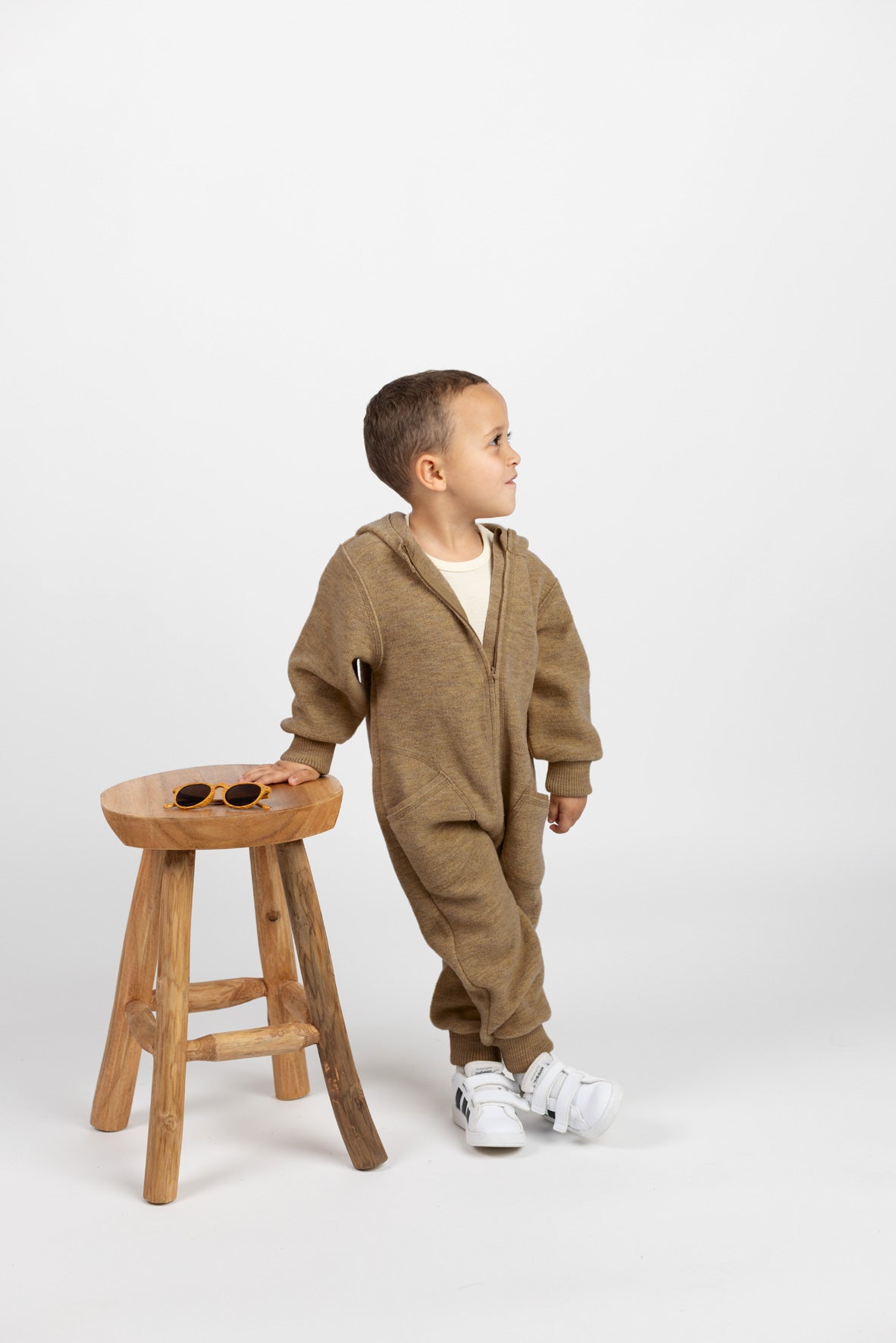 Engel Natur - Wol Baby Capuchon-overall met Rits - Amandel Mélange