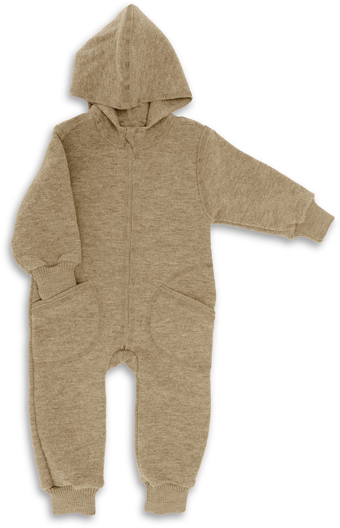 Engel Natur - Wol Baby Capuchon-overall met Rits - Amandel Mélange