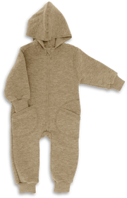 Engel Natur - Wol Baby Capuchon-overall met Rits - Amandel Mélange