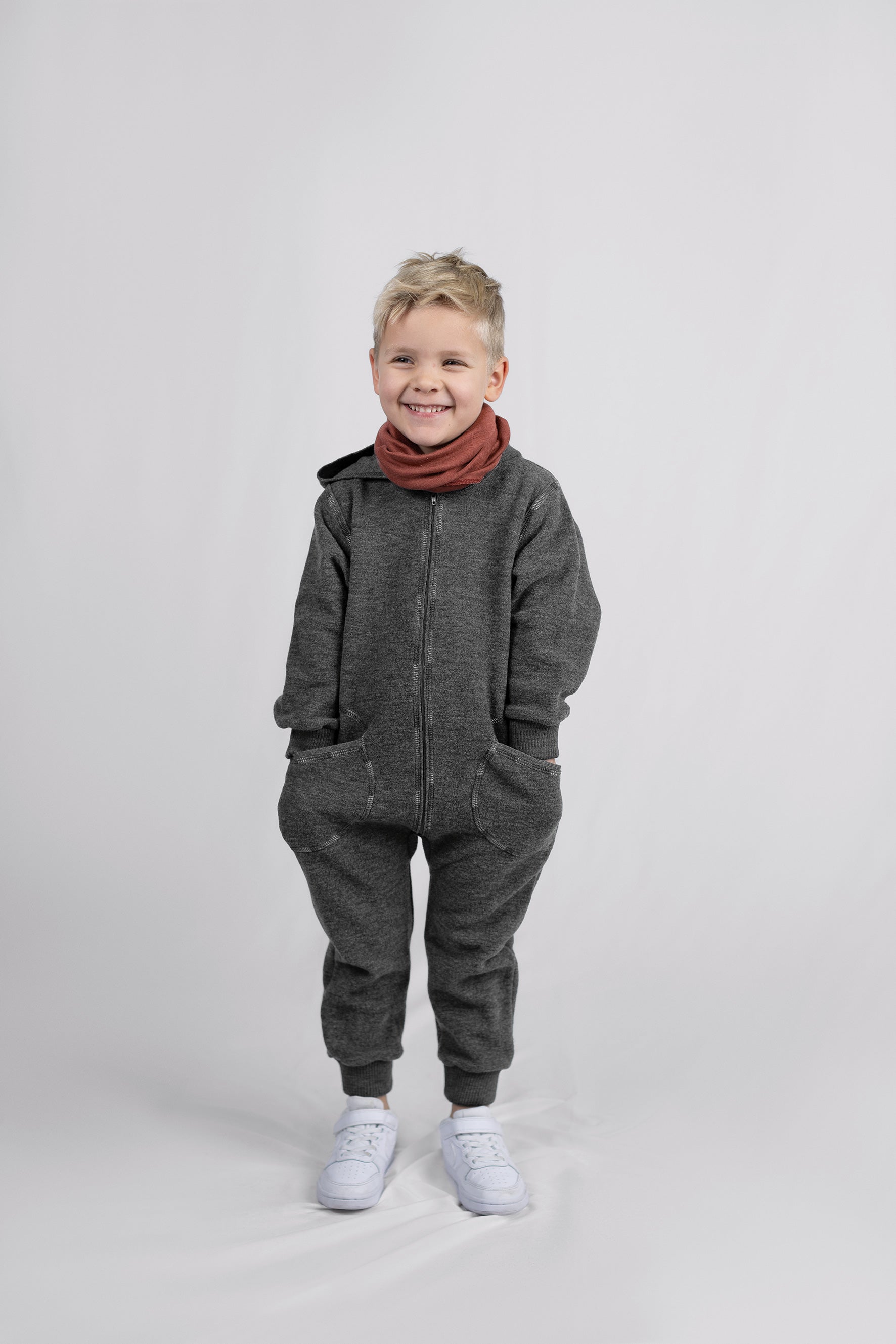 Engel Natur - Wol Baby Capuchon-overall met Rits - Lavagrijs Mélange