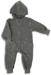 Engel Natur - Wol Baby Capuchon-overall met Rits - Lavagrijs Mélange