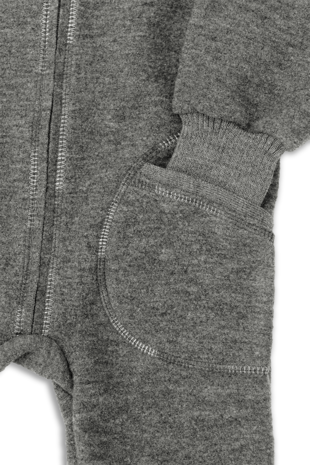 Engel Natur - Wol Baby Capuchon-overall met Rits - Lavagrijs Mélange