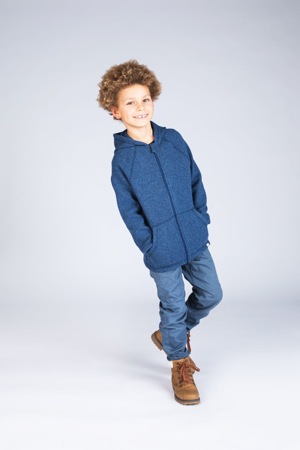 Engel Natur - Wol/Zijde Fleece Kinderjas met Capuchon en Rits - Oceaan