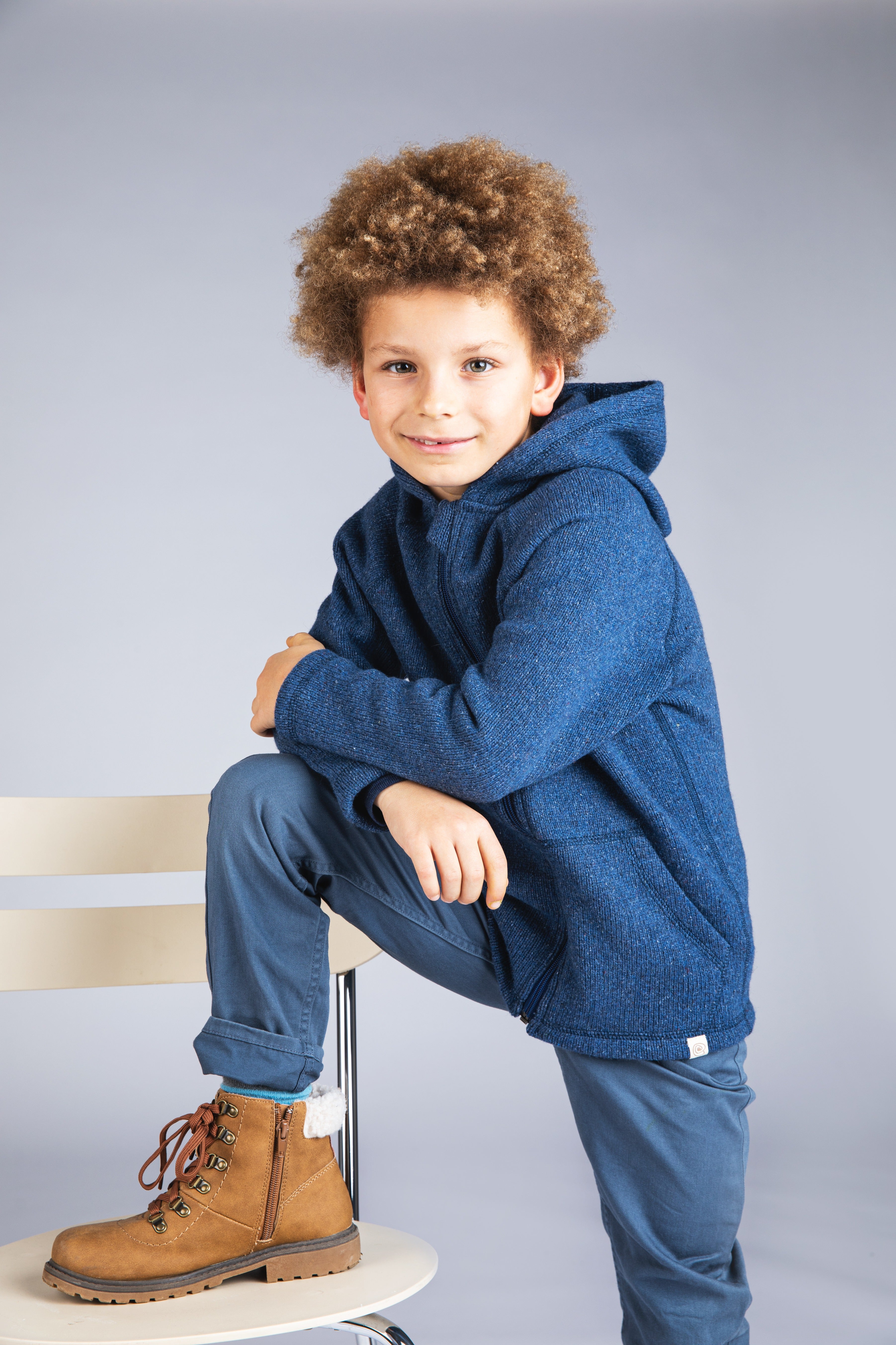Engel Natur - Wol/Zijde Fleece Kinderjas met Capuchon en Rits - Oceaan