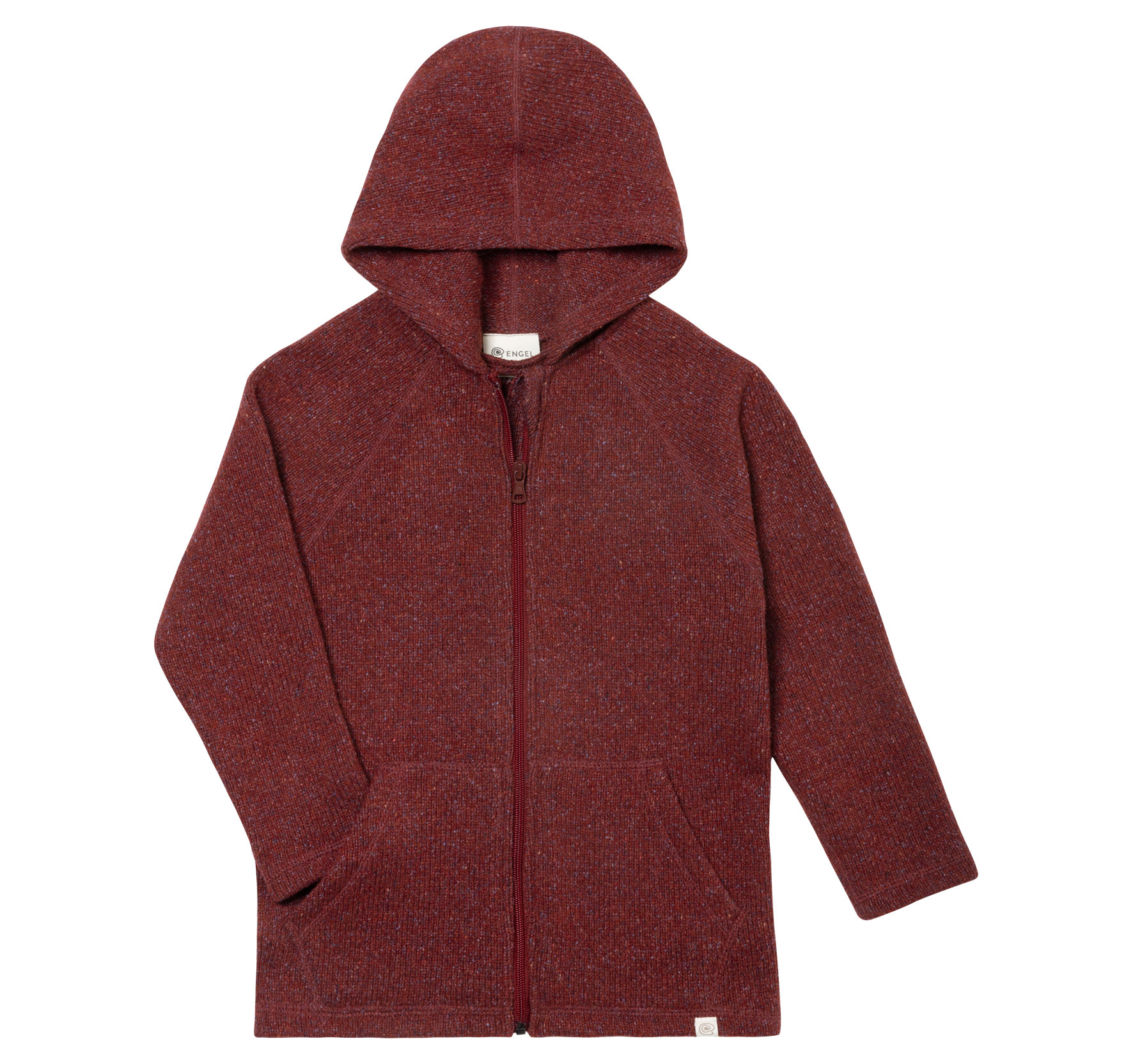 Engel Natur - Wol/Zijde Fleece Kinderjas met Capuchon en Rits - Sunset Red