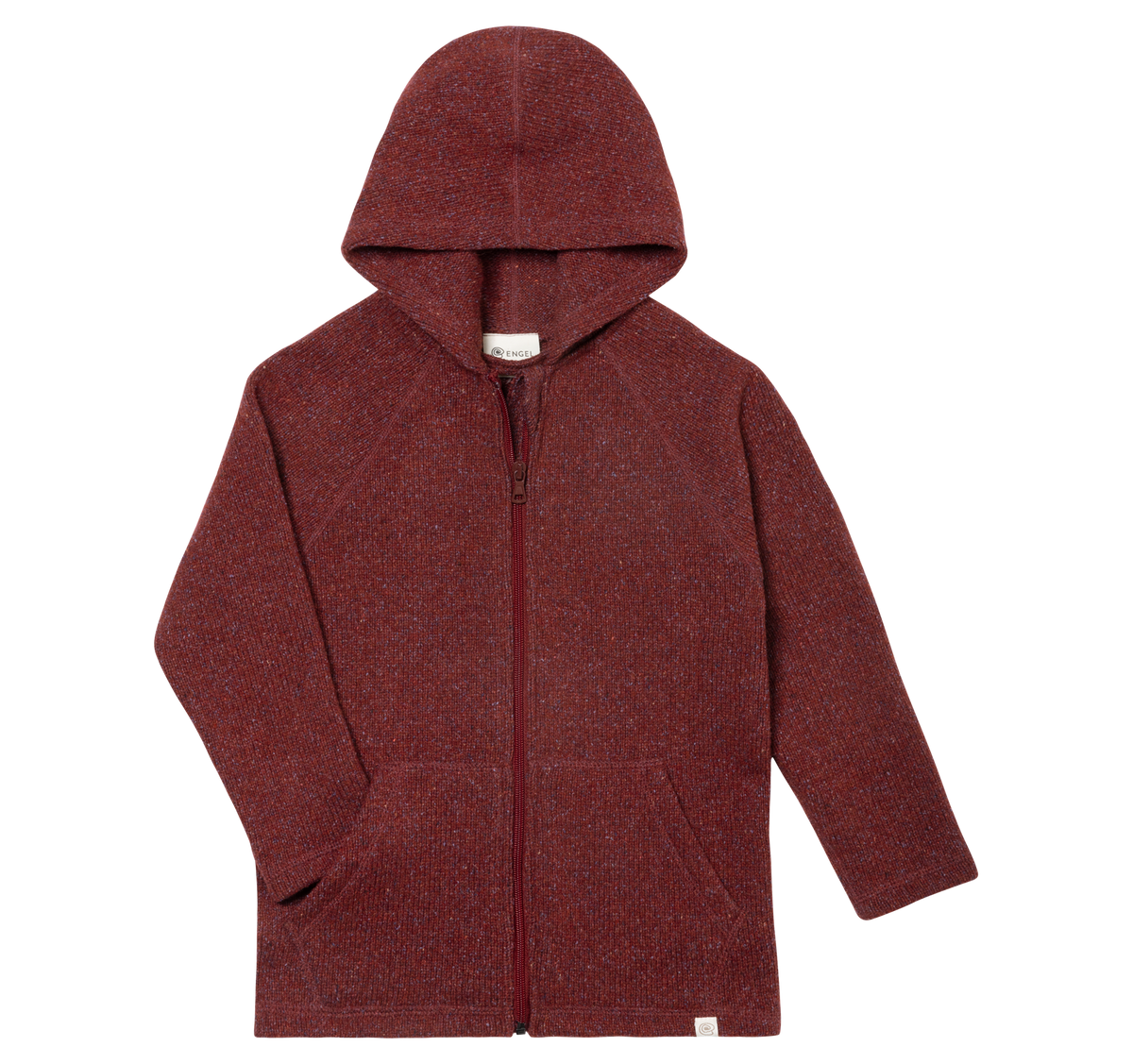 Engel Natur - Wol/Zijde Fleece Kinderjas met Capuchon en Rits - Sunset Red