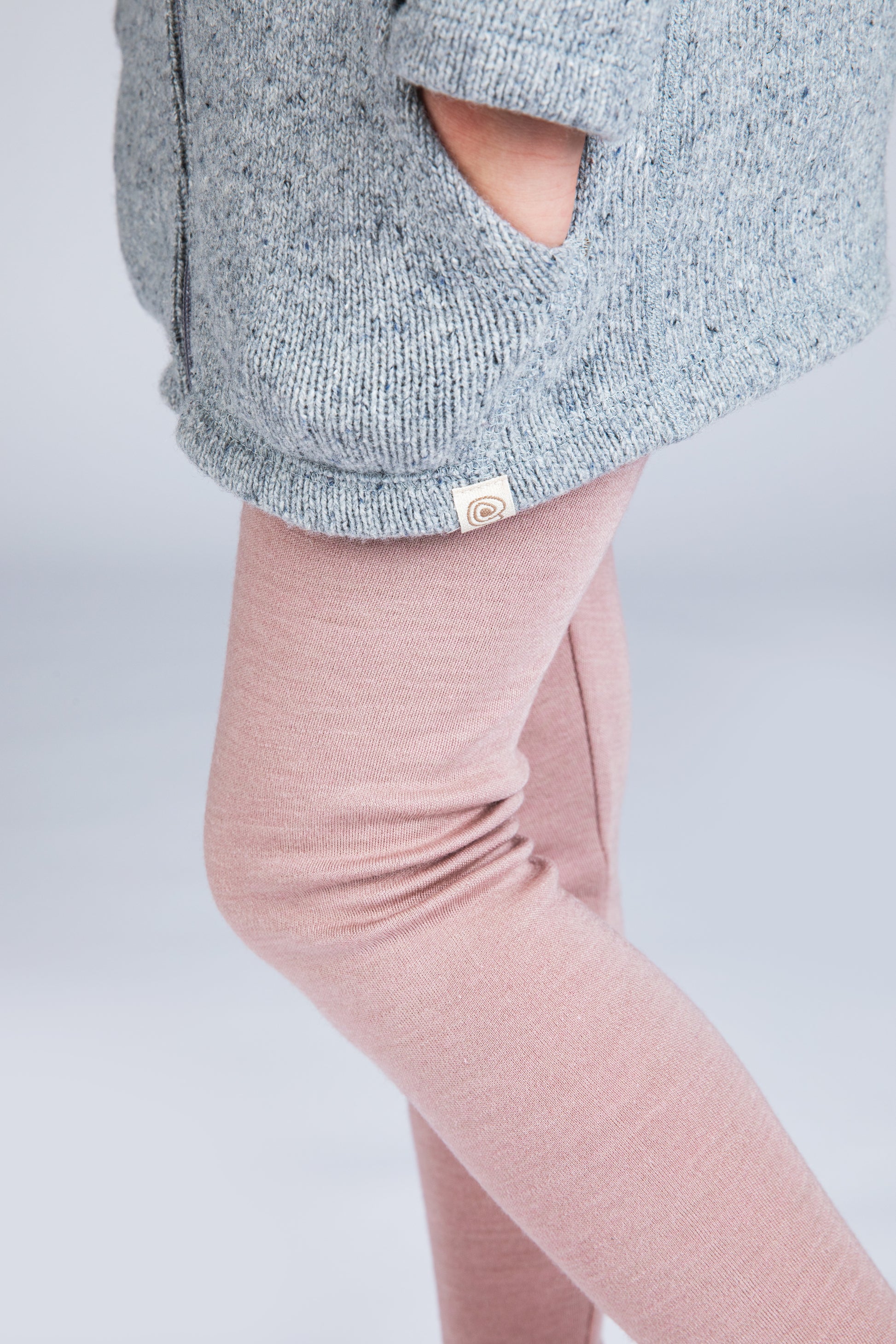Engel Natur - Wol/Zijde Fleece Kinderjas met Capuchon en Rits - Pebble