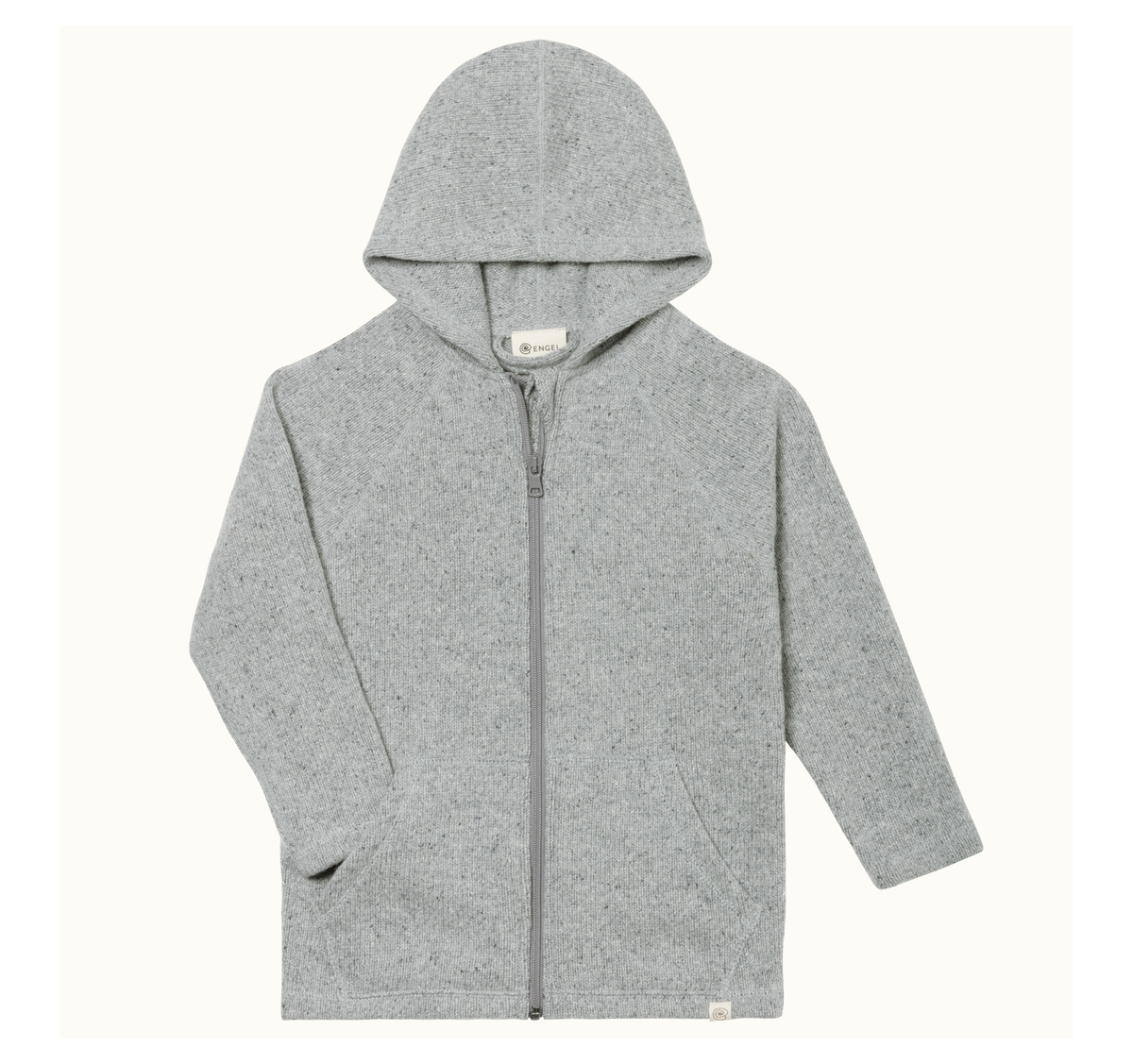 Engel Natur - Wol/Zijde Fleece Kinderjas met Capuchon en Rits - Pebble