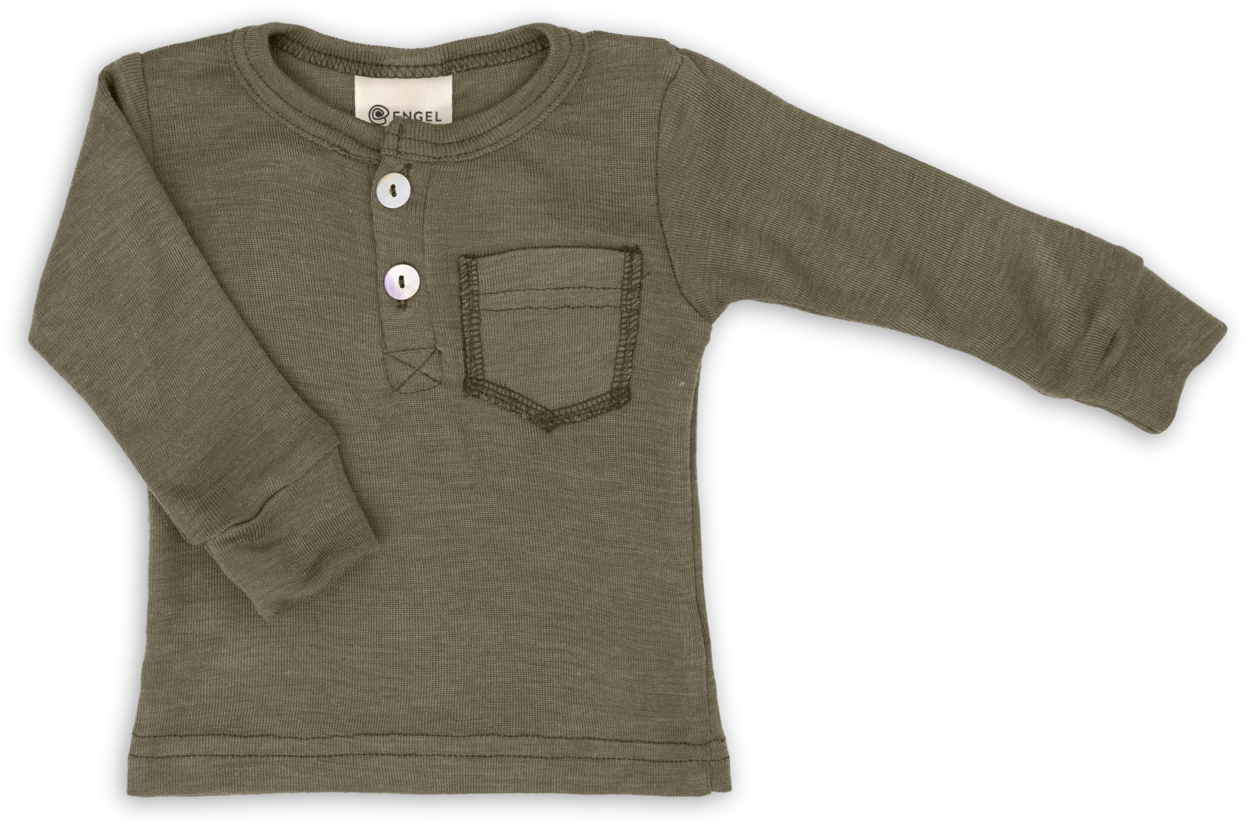 Engel Natur - Wol/Zijde Baby Shirt Lange Mouw met Knopenlijst - Olijf