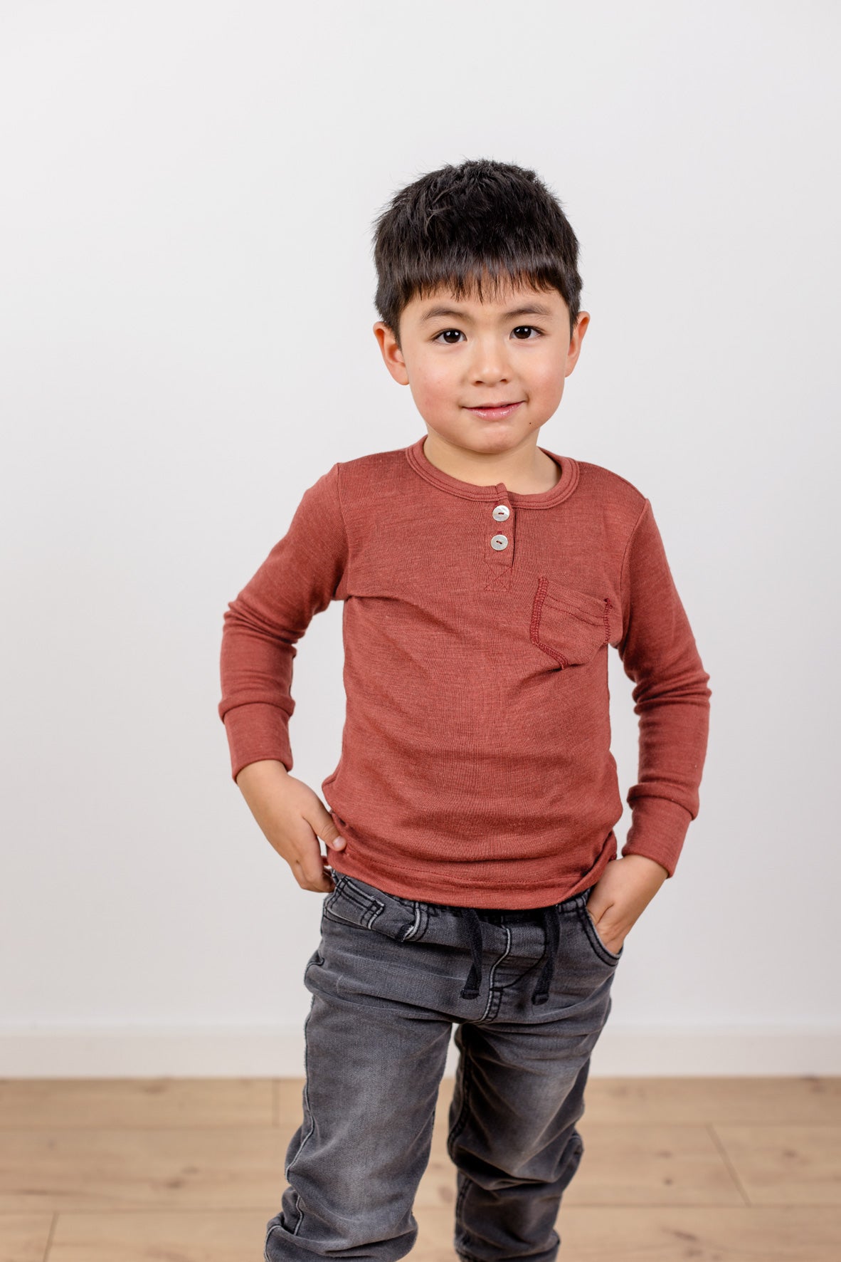 Engel Natur - Wol/Zijde Baby Shirt Lange Mouw met Knopenlijst - Koper