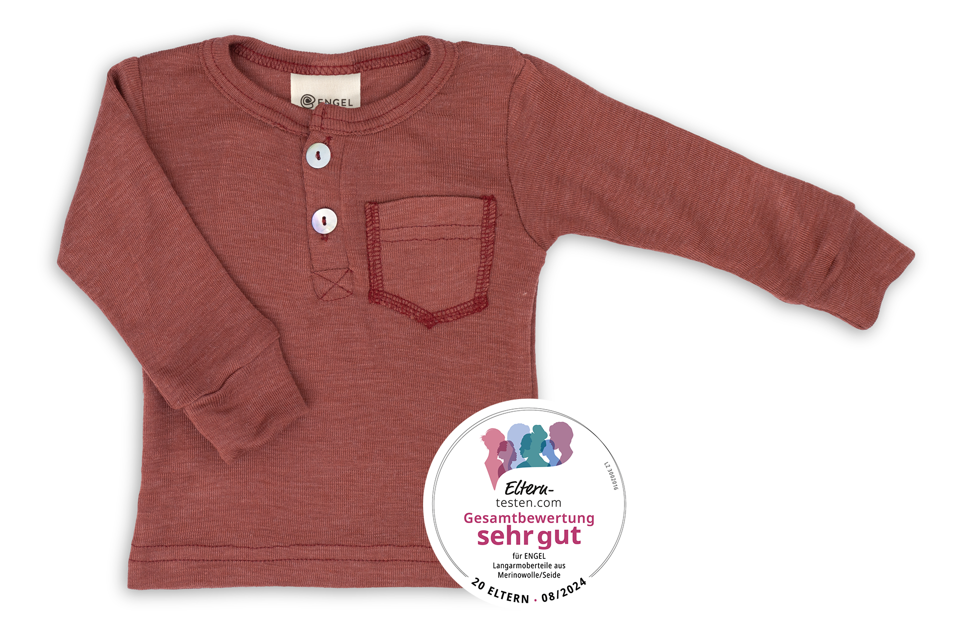 Engel Natur - Wol/Zijde Baby Shirt Lange Mouw met Knopenlijst - Koper