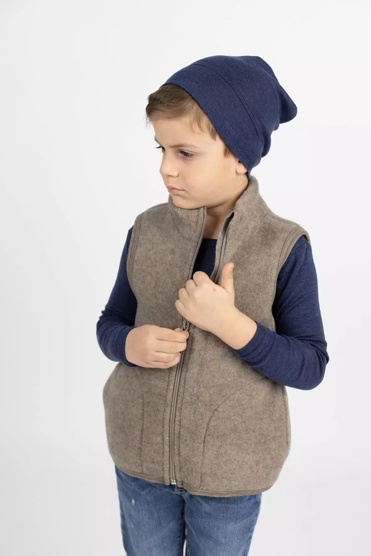 Engel Natur - Beanie van wol-zijde - licht grijs (mt 50-116)