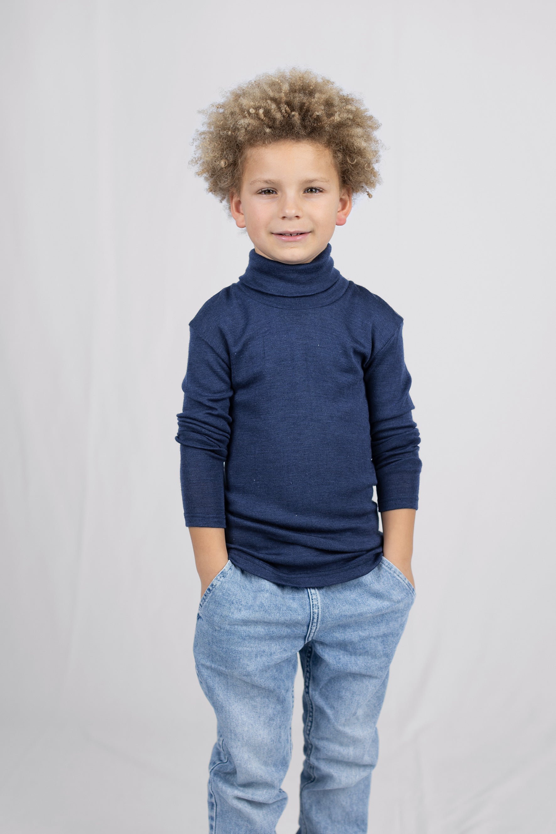 Engel Natur - Wol/Zijde Kinder Coltrui Lange Mouw - Marine
