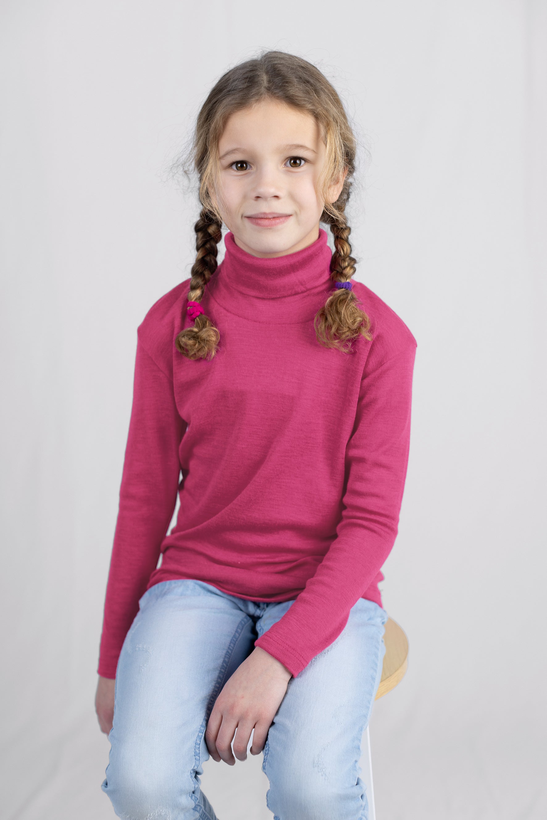 Engel Natur - Wol/Zijde Kinder Coltrui Lange Mouw - Framboos
