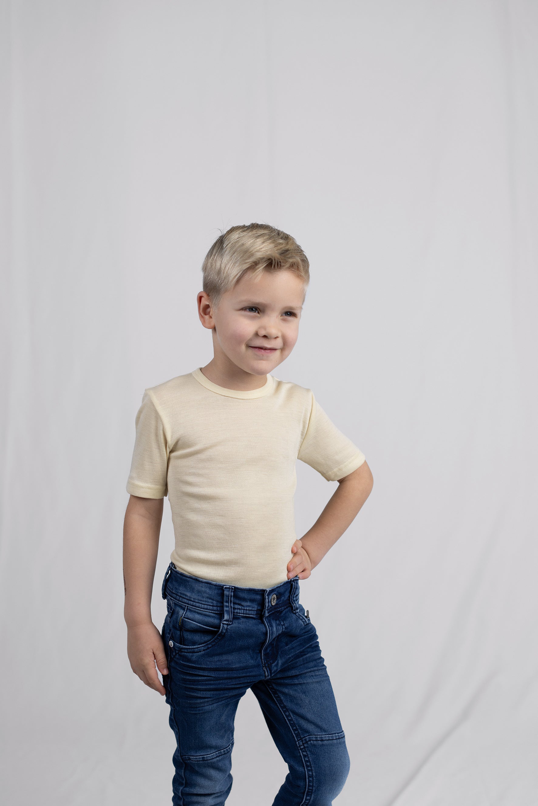 Engel Natur - Wol/Zijde Kinder Shirt Korte Mouw - Naturel