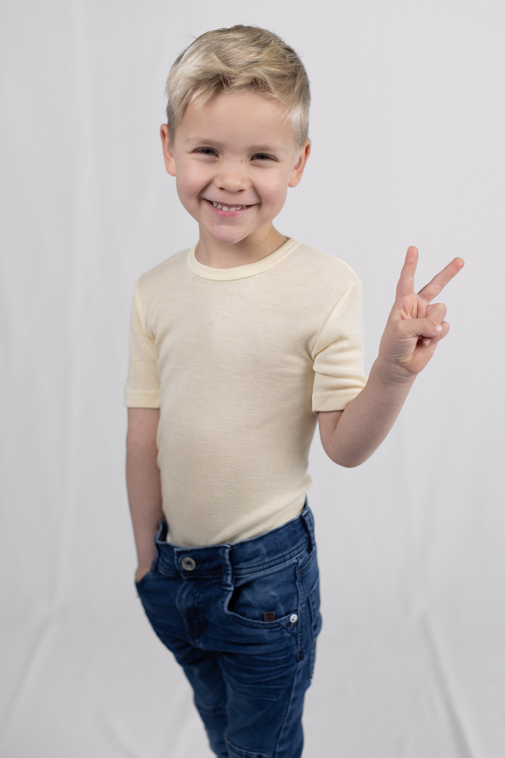 Engel Natur - Wol/Zijde Kinder Shirt Korte Mouw - Naturel