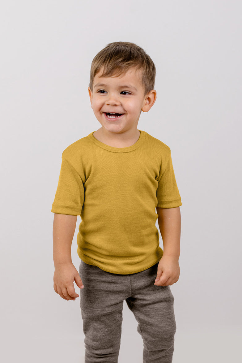 Engel Natur - Wol/Zijde Kinder Shirt Korte Mouw - Saffraan