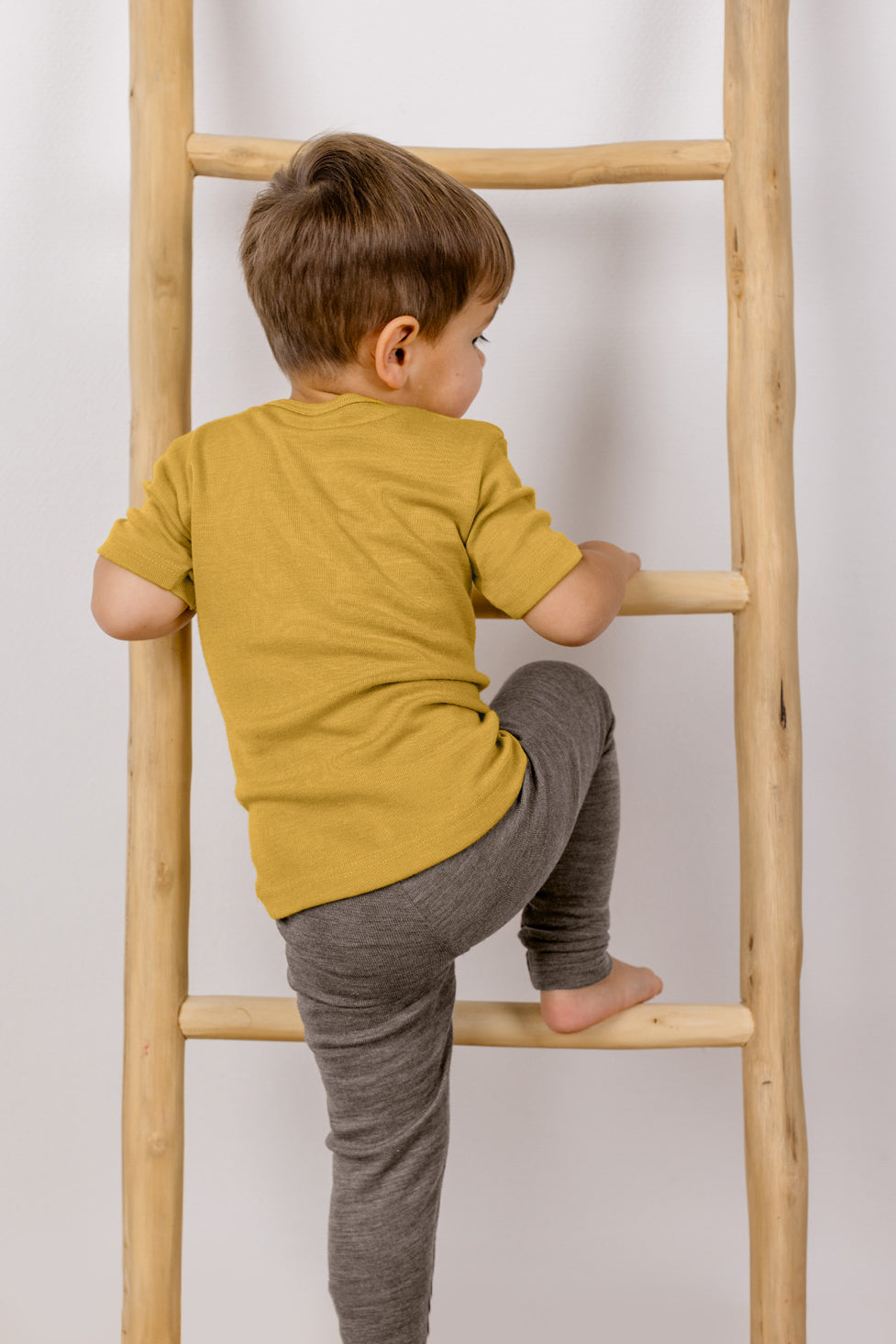 Engel Natur - Wol/Zijde Kinder Shirt Korte Mouw - Saffraan