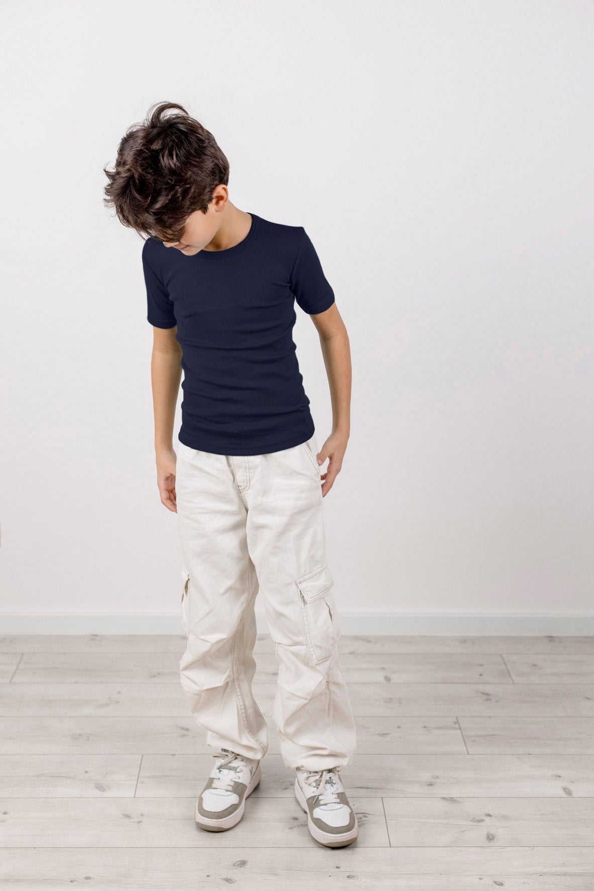 Engel Natur - Wol/Zijde Kinder Shirt Korte Mouw - Marine