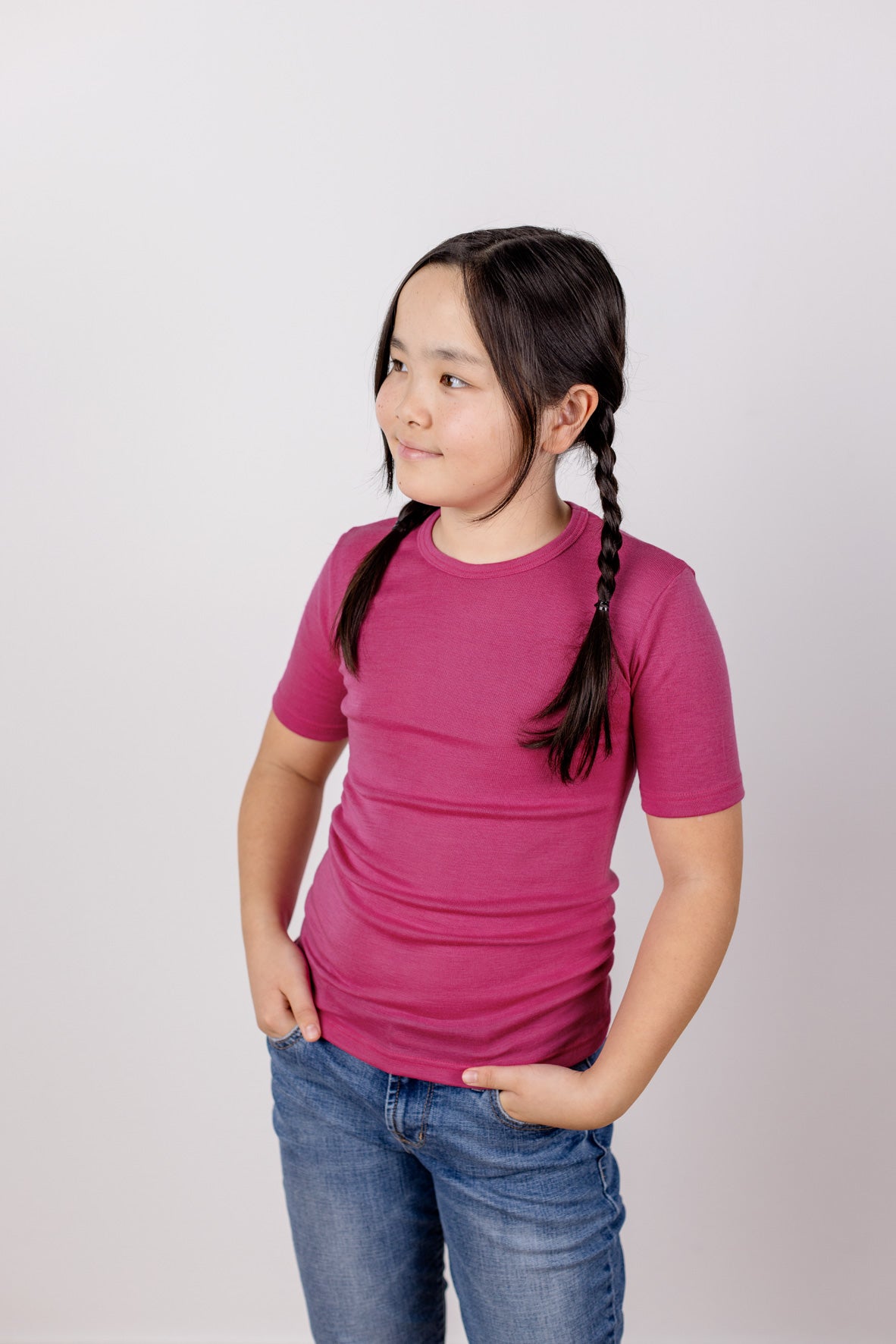 Engel Natur - Wol/Zijde Kinder Shirt Korte Mouw - Framboos