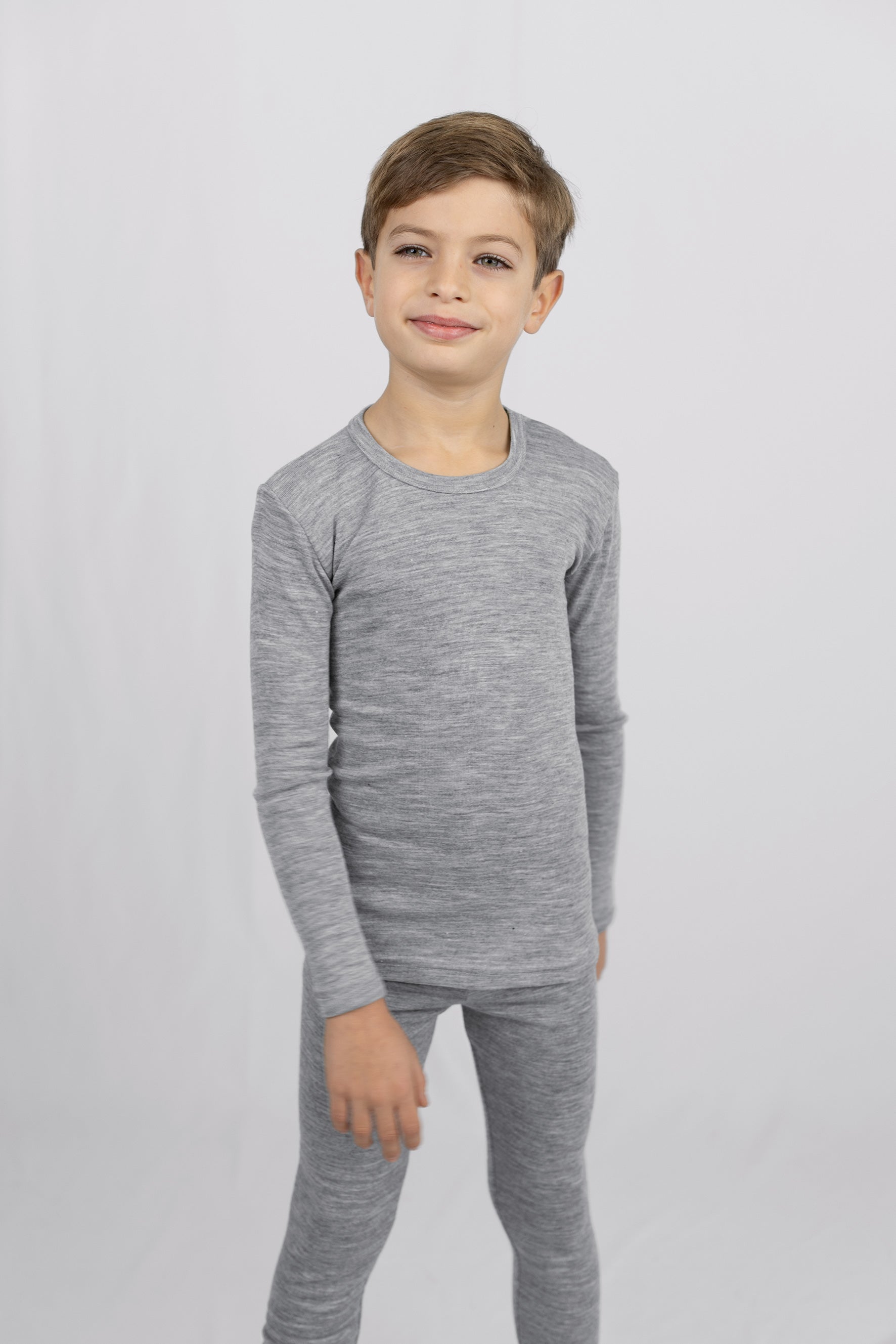 Engel Natur - Wol/Zijde Kinder Shirt Lange Mouw - Lichtgrijs Mélange