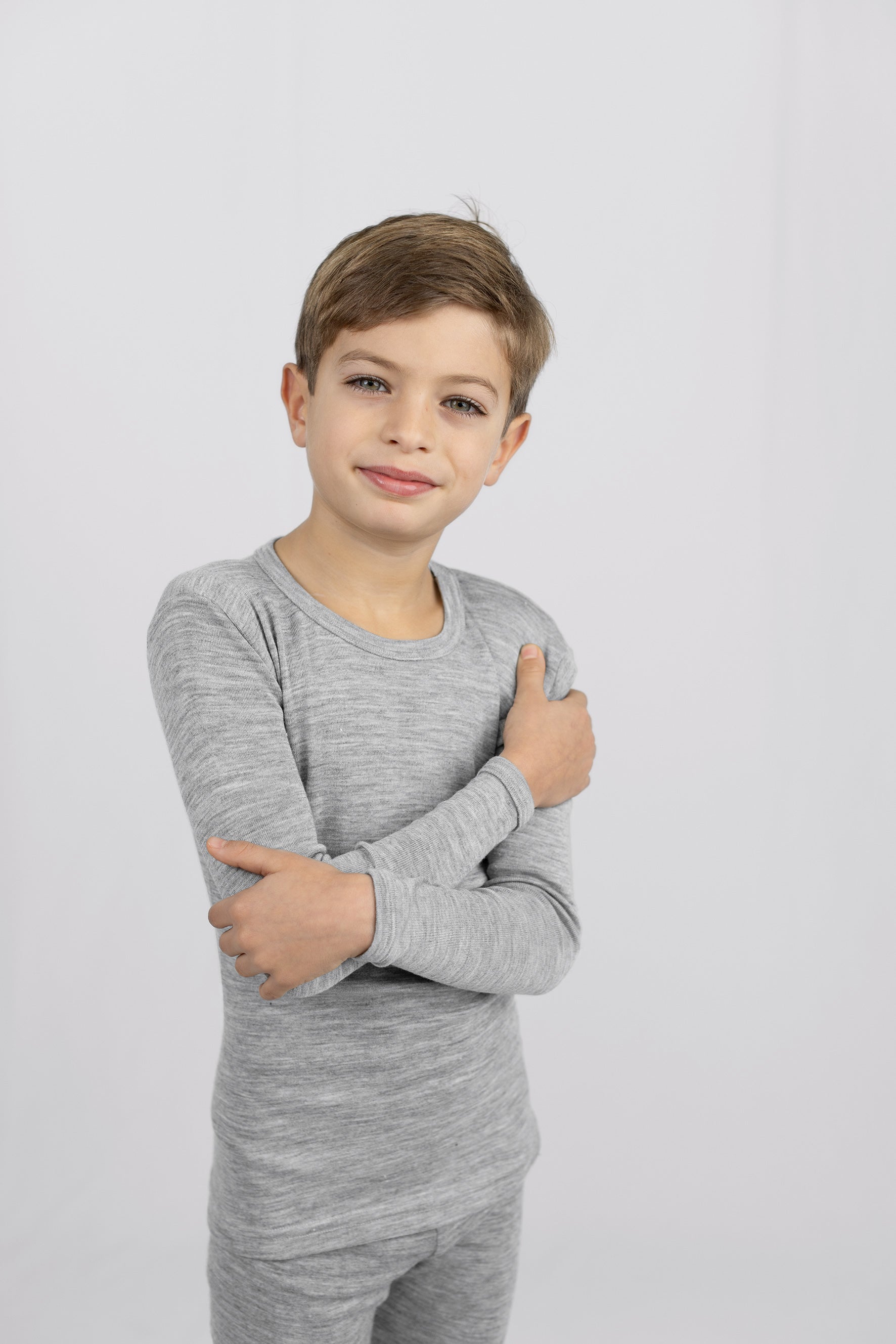 Engel Natur - Wol/Zijde Kinder Shirt Lange Mouw - Lichtgrijs Mélange