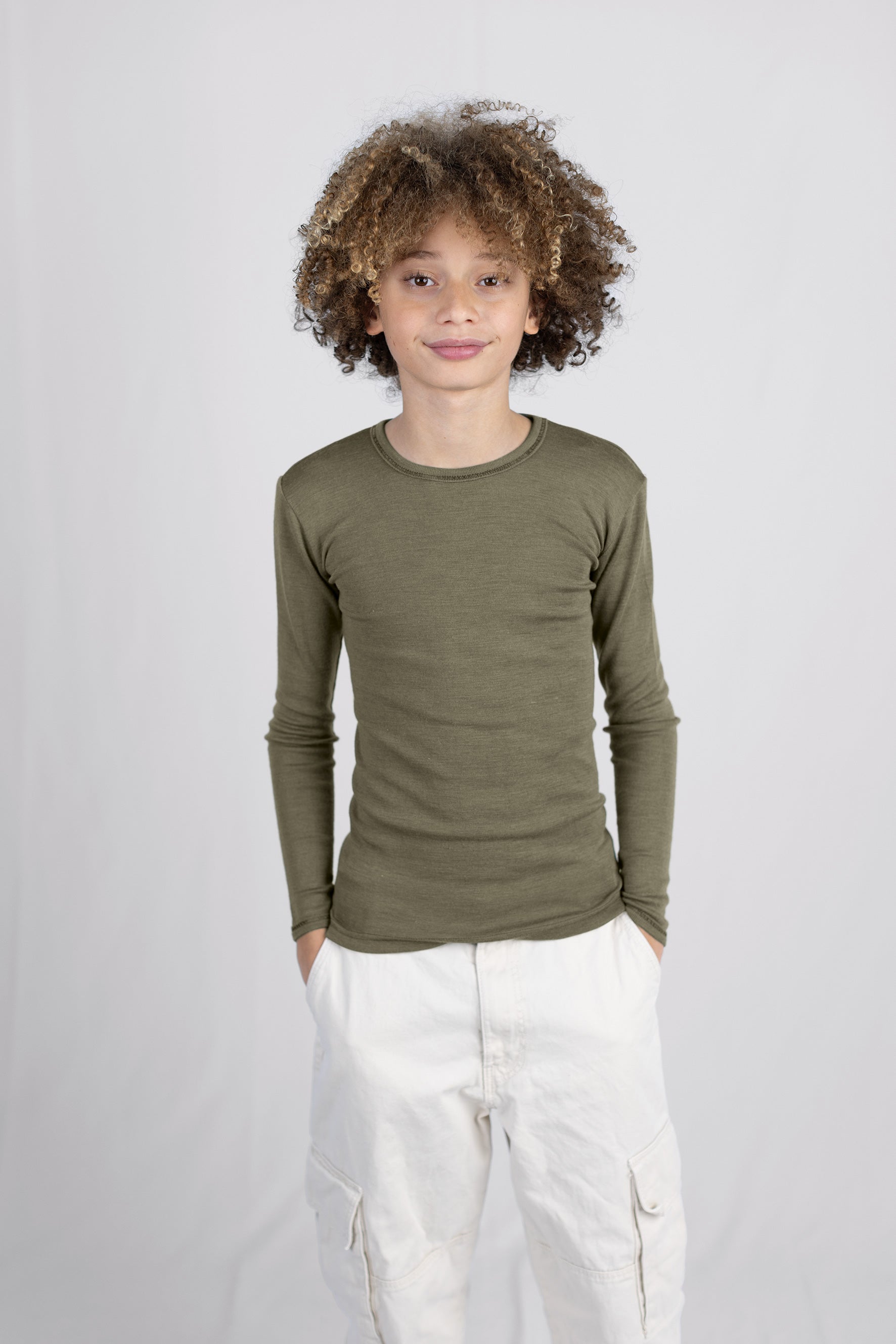 Engel Natur - Wol/Zijde Kinder Shirt Lange Mouw - Olijf