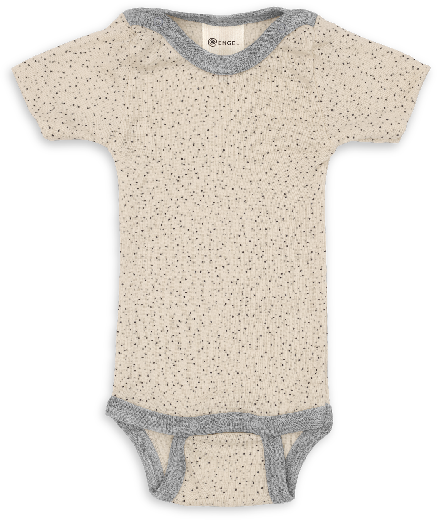 Engel Natur - Wol/Zijde Baby Romper Korte Mouw met Drukknopen - Naturel (Bedrukt)