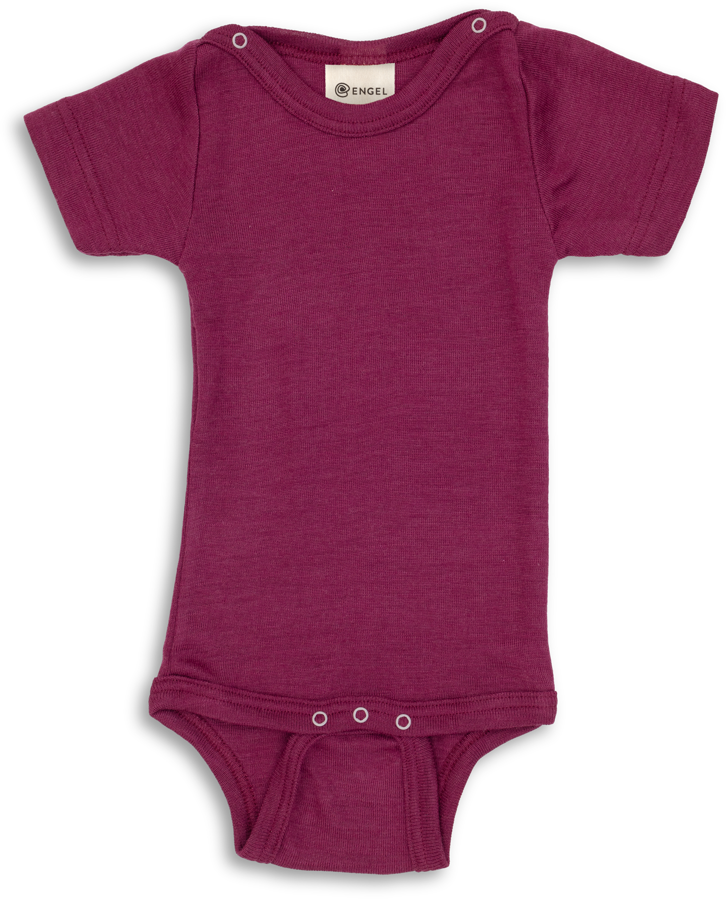 Engel Natur - Wol/Zijde Baby Romper Korte Mouw met Drukknopen - Orchidee